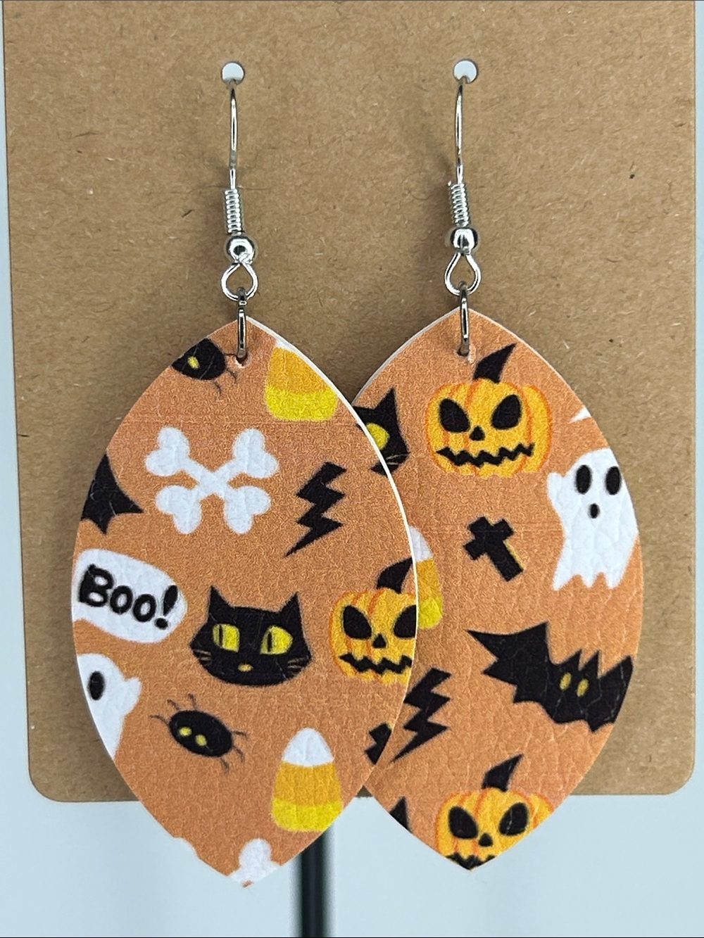 Halloween Fall Faux Leather Drop Earrings Fashion Jewelry